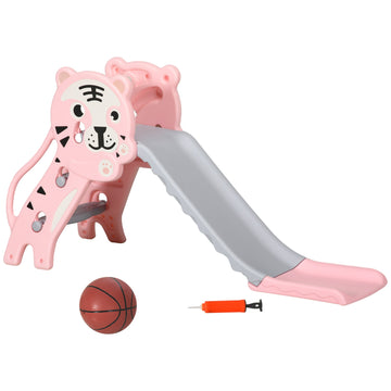 3 in 1 Baby Slide for Indoor Use with Climber, Basketball Hoop, Basketball, for Ages 18-36 Months - Pink