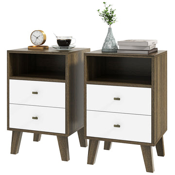 Industrial-Scandinavian Mix Bedside Table, with Drawers and Shelf