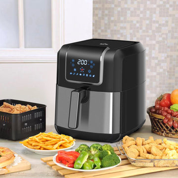 6.5L Single Basket Air Fryer, 80-200°C Temperature, Black and Grey