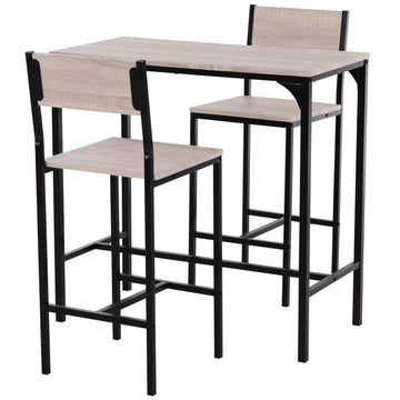 3 Pcs Table Stool Set Industrial Design w/ Metal Frame Oak Tone MDF Panels Minimal Compact Beautiful