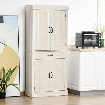Kitchen Cupboard with 4 Doors, Freestanding Storage Cabinet with Wide Drawer and Shelves for Living Room, 180cm, White Wood Grain