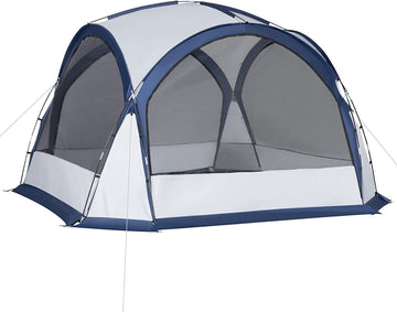 Dome Tent for 6-8 Person, Camping Tent with 4 Zipped Mesh Doors, Removable Oxford Cloth, Lamp Hook, Portable Carry Bag, White and Blue