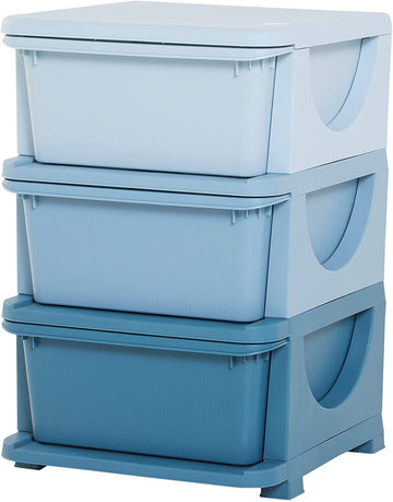 Kids Storage Units with 3 Drawers 3 Tier Chest Vertical Dresser Tower Toy Organizer for Nursery Playroom Kindergarten Blue