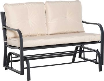 2-Person Outdoor Loveseat Glider Bench Rocking Chair for Patio, Garden, Yard, Porch with Armrest and Cushions, Khaki