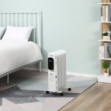 2000W Digital Oil Filled Radiator, 9 Fin, Portable Electric Heater with LED Display, Timer, 3 Heat Settings, Safety Cut-Off and Remote Control, White