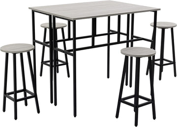 6-Piece Bar Table Set, 2 Breakfast Tables with 4 Stools, Counter Height Dining Tables & Chairs for Kitchen, Living Room, Grey
