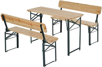 Portable Folding Camping Picnic Trestle Beer Table and 2 Bench Set Wooden Garden Furniture Patio Dining Party BBQ Chairs Stools