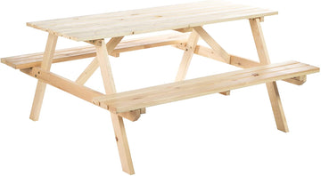 6 Seater Wooden Picnic Table Bench for Outdoor Garden or Patio with Parasol Cutout 150 cm Natural Wood Finish