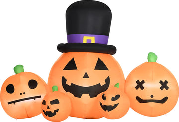 6ft Inflatable Halloween Large Pumpkin in Hat with Four Small Pumpkins, Blow-Up Outdoor LED Display for Lawn, Garden, Party