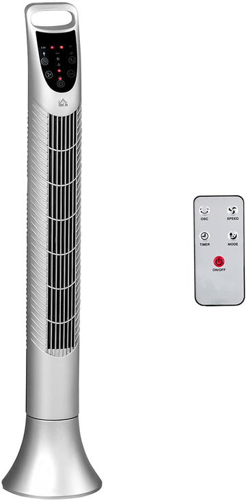 36'' Freestanding Tower Fan, 3 Speed 3 Mode, 7.5h Timer, 70 Degree Oscillation, LED Panel, 5M Remote Controller, Silver