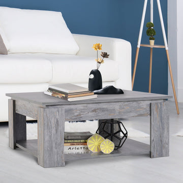 2 Tier Wood Coffee Table Side Table Bottom Storage Shelf Simple Modern Living Room Grey Wood Grain