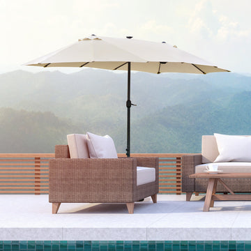 4.4m Double-Sided Sun Umbrella Patio Parasol LED Solar Lights Cream White