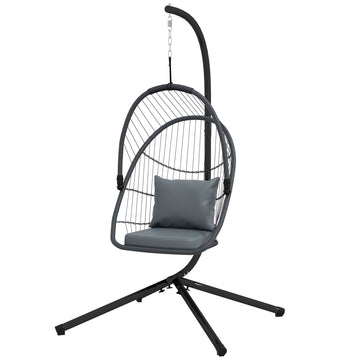 Single Egg Chair, with Steel Frame Stand - Grey