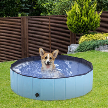 Foldable Dog Paddling Pool Pet Cat Swimming Pool Indoor/Outdoor Collapsible Summer Bathing Tub Shower Tub Puppy Washer (Φ80 × 20H cm, Blue)