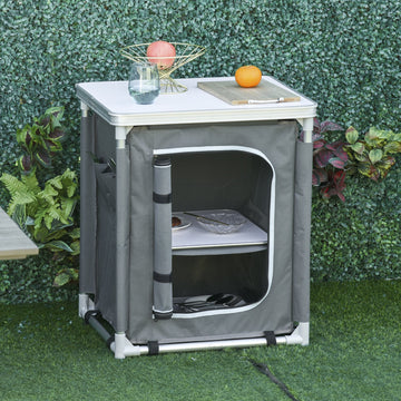 2-Shelf Camping Cupboard Camping Kitchen Station Cook Table Aluminum, Storage Organiser for BBQ Party Picnics Backyards with Carrying Bag