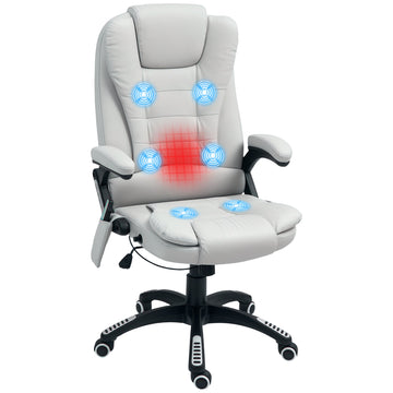 Executive Office Chair with Massage and Heat, High Back PU Leather Massage Office Chair with Adjustable Height, Light Grey