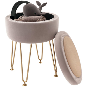 5L Velvet-Feel Storage Ottoman - Light Pink