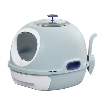 Cat Litter Box Toilet with Litter Scoop Enclosed Drawer, Front Entry Top Exit, Easy To Clean Blue