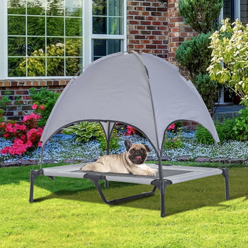 Raised Dog Bed Waterproof Elevated Pet Cot with Breathable Mesh UV Protection Canopy Grey, for Medium Dogs, 76 x 61 x 73cm