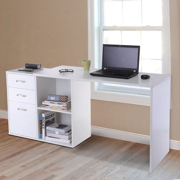 L Shaped Computer Desk, Reversible Home Office Desk with Drawers, File Cabinet and Storage Shelves, Study Table, 117 x 83.5 x 76cm, White