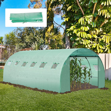 6 x 3 x 2m Greenhouse Replacement Cover ONLY Winter Garden Plant PE Cover for Tunnel Walk-in Greenhouse with Roll-up Windows Door Outdoor, Green