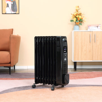 2000W Digital Oil Filled Radiator, 9 Fin, Portable Electric Heater with LED Display, Timer, 3 Heat Settings, Safety Cut-Off and Remote Control, Black