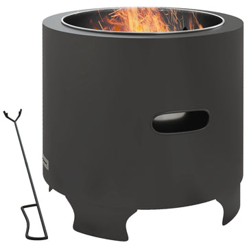 Smokeless Fire Pit, 45cm Portable Wood Burning Firepit, Round Metal Bonfire Stove with Poker for Garden, Camping, Black