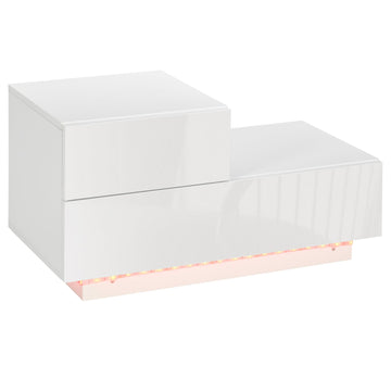High Gloss Front Bedside Table with Drawers Nightstand with RGB LED Light and Remote for Bedroom Living Room White