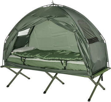 1 person Foldable Camping Tent w/Sleeping Bag Air Mattress Outdoor Hiking Picnic Bed cot w/Foot Pump