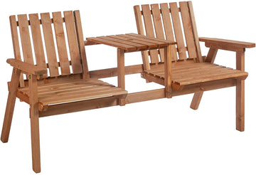 2-Seater Fir Wood Bench w/ Centre Table