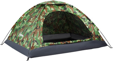 2 Person Camping Tent, Dome Tent with Zipped Doors, Storage Pocket, Portable Handy Bag, Multicoloured