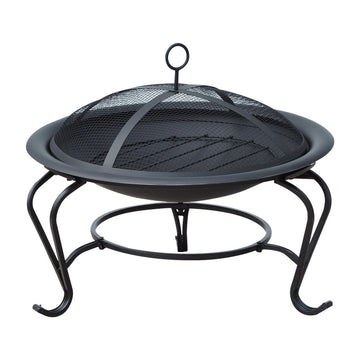 Metal Firepit Bowl Outdoor Round Fire Pit w/ Lid, Log Grate, Poker for Backyard, Camping, BBQ, Bonfire, Wood Burning Stove, 56 x 56 x 45cm, Black
