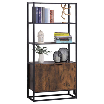 Industrial Bookshelf, Storage Shelf, Large Bookcase with 3 Open Shelves, Multifunctional Rack for Living Room, Office, Rustic Brown and Black
