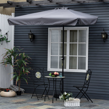 2.3m Half Parasol Semi Round Umbrella Patio Metal Frame Crank Handle for Balcony-- NO BASE INCLUDED, Grey