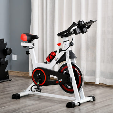 Exercise Bike, 8kg Flywheel Stationary Bike Indoor Cycling Machine with Adjustable Resistance Seat Handlebar, White