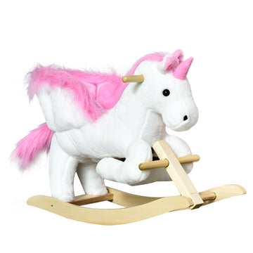 Kids Rocking Horse Unicorn Wooden Plush Ride On Chair Toy with Music 1.5-3 Years