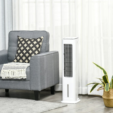 Evaporative Air Cooler, 5L Water Tank Oscillating Ice Cooling Fan with 3 Modes, 3 Speeds, Remote Control, Timer, and Oscillation, White