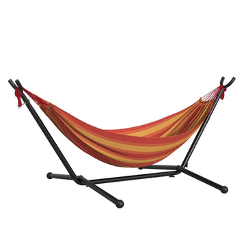 298 x 117cm Hammock with Stand Camping Hammock with Portable Carrying Bag, Adjustable Height, 120kg Load Capacity, Red Stripe
