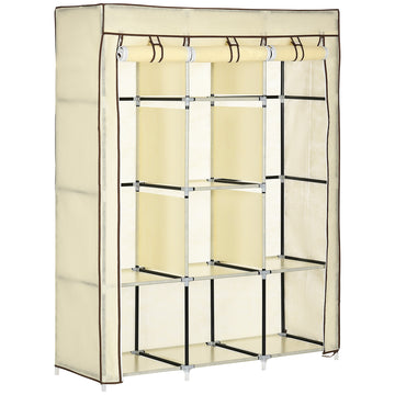 Fabric Wardrobe, with Rails and Shelves - Cream White