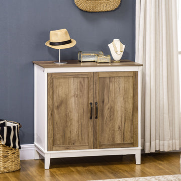 Farmhouse Storage Cabinet, Sideboard Storage Cupboard with Double Doors and Shelves for Kitchen, Bedroom, Living room, Distressed Wood Grain