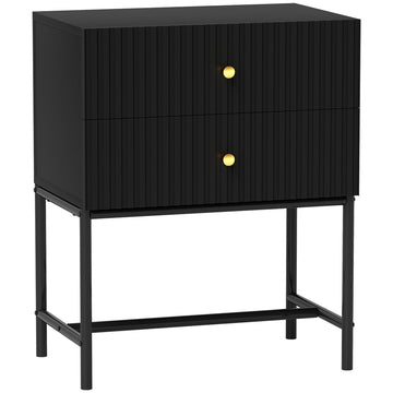 Elegant Two-Drawer Bedside Table - Black