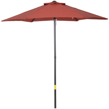 2m Garden Parasol Umbrella, Outdoor Sun Shade with 6 Sturdy Ribs for Balcony, Bench, Garden, Wine Red