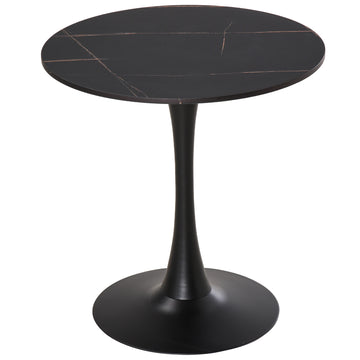Modern Round Dining Table Leisure Coffee Bistro Table with Metal Base for Kitchen & Dining Room Black