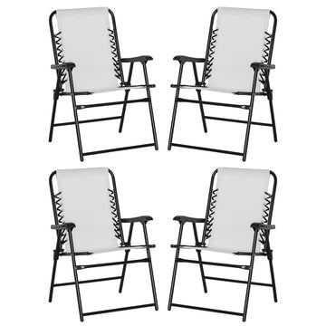 Pieces Patio Folding Chair Set, Outdoor Portable Loungers for Camping Pool Beach Deck, Lawn Chairs with Armrest Steel Frame, Cream White