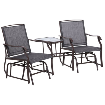 Gliding Jack and Jill Seat, with Glass-Top Table - Brown/Grey