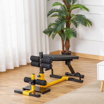 3-In-1 Squat Machine, Weight Bench and Push up Stand, Adjustable Sit up Bench Leg Press Machine, for Home, Office, Gym Fitness Training, Yellow