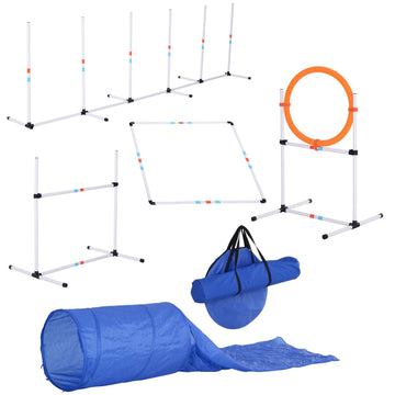 Dog Agility Equipment Training Set Carry Bag Adjustable (Pole + Hoop + Hurdle+Tunnel + Pause Box)