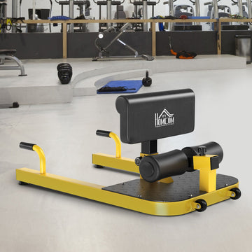 Squat Machine with Push Up Stand, Padded Hip Thrust Bench with Adjustable Cushion for Home Gym Work Out, Yellow