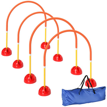 4 Piece Dog Agility Training Equipment with 4 Adjustable Width Doors, Carry Bag, for Garden, Orange