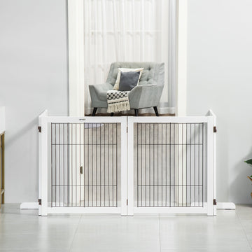 Freestanding Folding Pet Gate 4 Panels Dog Puppy Barrier with Support Feet